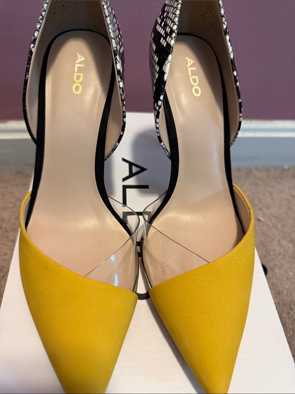ALDO Yellow Pointed D'Orsay Pumps with Snakeskin-Print Heel - Picture 6 of 6